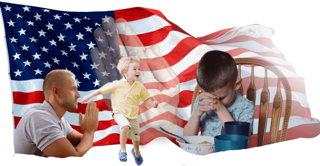 Man and two Children one praying